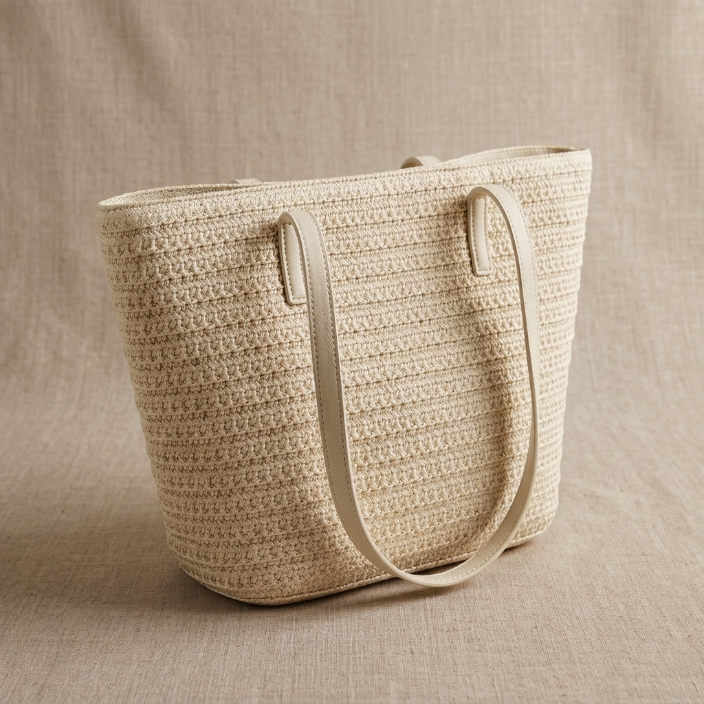 woven straw offwhite tote bag stylo