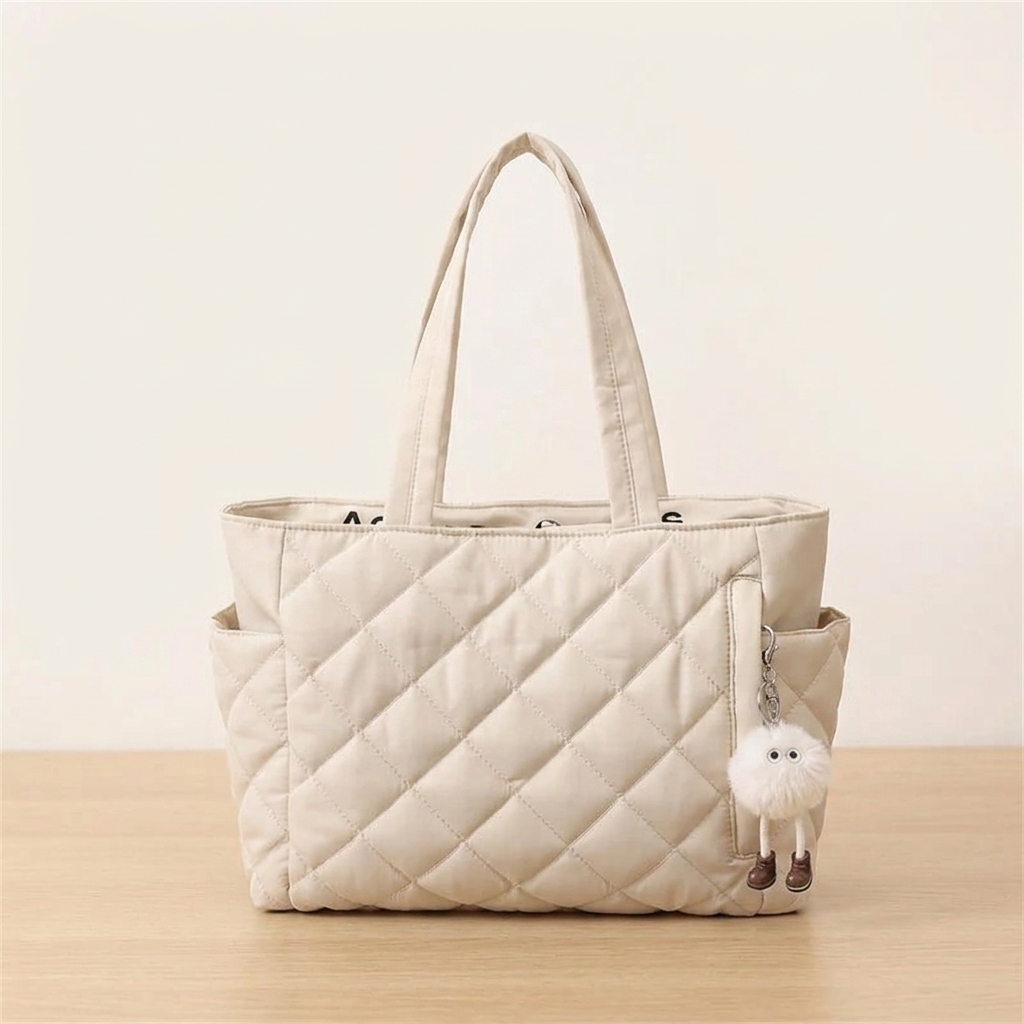offwhite nylon large capacity everyday tote bag for work